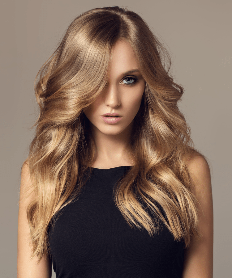 Lady with beautiful long, blonde, highlighted hair